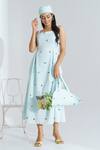 Buy_The Right Cut_Blue Handloom Cotton Floral Motifs Square Neck Lilycove Dress _at_Aza_Fashions