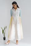 Buy_The Right Cut_Blue Handloom Cotton Embroidered Floral Motifs Collared Neck Kurta And Pant Set _Online_at_Aza_Fashions