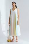 Buy_The Right Cut_Multi Color Cotton V Neck Marshmallow Panelled Dress_at_Aza_Fashions
