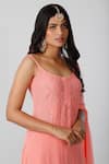 Shop_LABEL AISHWARYRIKA_Peach Georgette Embroidered Chikankari Scoop Neck Kurta _Online_at_Aza_Fashions