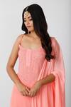 LABEL AISHWARYRIKA_Peach Georgette Embroidered Chikankari Scoop Neck Kurta _at_Aza_Fashions