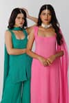 Shop_LABEL AISHWARYRIKA_Pink Georgette Embroidered Chikankari Square Neck Sleeveless Kurta _Online_at_Aza_Fashions