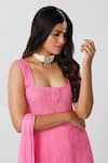 LABEL AISHWARYRIKA_Pink Georgette Embroidered Chikankari Square Neck Sleeveless Kurta _at_Aza_Fashions