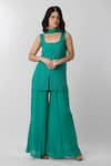 Buy_LABEL AISHWARYRIKA_Green Georgette Embroidered Chikankari Square Neck Sleeveless Kurta _at_Aza_Fashions