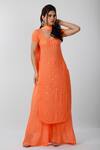 Buy_LABEL AISHWARYRIKA_Orange Georgette Embroidered Chikankari V Neck Kurta Palazzo Set _at_Aza_Fashions