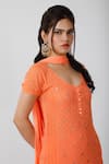 LABEL AISHWARYRIKA_Orange Georgette Embroidered Chikankari V Neck Kurta Palazzo Set _Online_at_Aza_Fashions