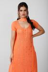 Buy_LABEL AISHWARYRIKA_Orange Georgette Embroidered Chikankari V Neck Kurta Palazzo Set _Online_at_Aza_Fashions