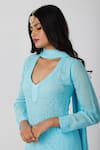 Shop_LABEL AISHWARYRIKA_Blue Georgette Embroidered Chikankari V Neck Kurta _Online_at_Aza_Fashions