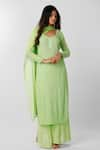 Buy_LABEL AISHWARYRIKA_Green Georgette Embroidered Chikankari V Neck Kurta _at_Aza_Fashions