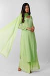 LABEL AISHWARYRIKA_Green Georgette Embroidered Chikankari V Neck Kurta _Online_at_Aza_Fashions