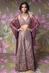 Buy_Show Shaa_Purple Blouse And Palazzo Kota  Dupatta Glass Embroidered Orchid Set _at_Aza_Fashions