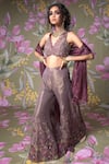 Show Shaa_Purple Blouse And Palazzo Kota  Dupatta Glass Embroidered Orchid Set _Online_at_Aza_Fashions