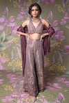 Shop_Show Shaa_Purple Blouse And Palazzo Kota  Dupatta Glass Embroidered Orchid Set _Online_at_Aza_Fashions