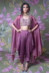 Buy_Show Shaa_Purple Silk Chanderi Embroidered U Sitara Dhoti Pant Set With Blouse _at_Aza_Fashions