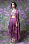 Show Shaa_Purple Silk Chanderi Embroidered U Sitara Dhoti Pant Set With Blouse _Online_at_Aza_Fashions