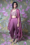 Buy_Show Shaa_Purple Silk Chanderi Embroidered U Sitara Dhoti Pant Set With Blouse _Online_at_Aza_Fashions