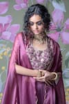 Show Shaa_Purple Silk Chanderi Embroidered U Sitara Dhoti Pant Set With Blouse _at_Aza_Fashions