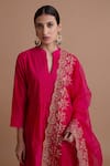 Shop_Sureena Chowdhri_Pink Silk Chanderi Embroidery Thread Notched Kurta Palazzo Set _at_Aza_Fashions