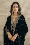 Buy_Sureena Chowdhri_Black Silk Velvet Embroidery Sequin Notched Kurta Pant Set  _Online_at_Aza_Fashions