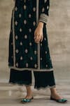 Shop_Sureena Chowdhri_Green Silk Velvet Embroidery Sequin Notched Kurta Palazzo Set  _Online_at_Aza_Fashions