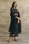 Shop_Sureena Chowdhri_Black Silk Chanderi Embroidery Sequin Round Kurta Palazzo Set _at_Aza_Fashions