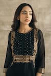 Sureena Chowdhri_Black Silk Chanderi Embroidery Sequin Round Kurta Palazzo Set _at_Aza_Fashions