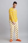 Nautanky_Yellow 100% Fine Cotton Printed Daisy Shirt And Trouser Set  _Online_at_Aza_Fashions