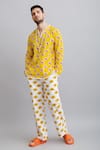 Nautanky_Yellow 100% Fine Cotton Printed Daisy Shirt And Trouser Set  _at_Aza_Fashions