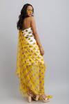 Shop_Nautanky_White Drape-chiffon, Dress-neoprene Daisy Dress Print Tube With Drape _at_Aza_Fashions