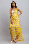 Shop_Nautanky_White Drape-chiffon, Dress-neoprene Daisy Dress Print Tube With Drape _Online_at_Aza_Fashions