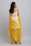 Nautanky_White Drape-chiffon, Dress-neoprene Daisy Dress Print Tube With Drape _at_Aza_Fashions
