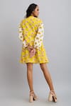 Shop_Nautanky_Yellow 100% Fine Cotton Daisy Round Print Puff Sleeve Dress _at_Aza_Fashions