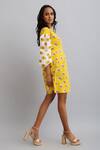Nautanky_Yellow 100% Fine Cotton Daisy Round Print Puff Sleeve Dress _Online_at_Aza_Fashions