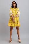 Shop_Nautanky_Yellow 100% Fine Cotton Daisy Round Print Puff Sleeve Dress _Online_at_Aza_Fashions