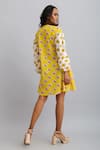 Nautanky_Yellow 100% Fine Cotton Daisy Round Print Puff Sleeve Dress _at_Aza_Fashions