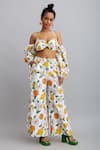 Buy_Nautanky_White 100% Cotton Printed Hibiscus Sweetheart Neck Pant Set  _at_Aza_Fashions