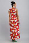 Shop_Nautanky_Red Neoprene Firangipani Print, Hibiscus Round Dress _at_Aza_Fashions