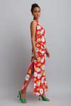 Nautanky_Red Neoprene Firangipani Print, Hibiscus Round Dress _Online_at_Aza_Fashions