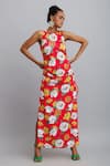 Buy_Nautanky_Red Neoprene Firangipani Print, Hibiscus Round Dress _Online_at_Aza_Fashions