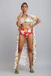 Nautanky_White Shirt-100% Cotton And Bikini-neoprene Printed Bikini Set With  _at_Aza_Fashions