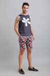 Nautanky_Grey Neoprene Printed Champa Sando And Shorts Set  _Online_at_Aza_Fashions