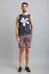 Shop_Nautanky_Grey Neoprene Printed Champa Sando And Shorts Set  _Online_at_Aza_Fashions