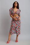 Nautanky_Grey 100% Fine Cotton Printed Hibiscus V Neck Skirt Set  _Online_at_Aza_Fashions