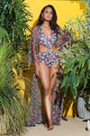 Buy_Nautanky_Grey Monokini- Neoprene Printed Hibiscus Cape Open With  _at_Aza_Fashions