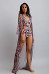 Nautanky_Grey Monokini- Neoprene Printed Hibiscus Cape Open With  _Online_at_Aza_Fashions