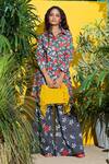 Buy_Nautanky_Grey 100% Fine Cotton Firangipani Print, Hibiscus Shirt Tunic And Flared Pant Set _at_Aza_Fashions