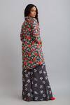 Shop_Nautanky_Grey 100% Fine Cotton Firangipani Print, Hibiscus Shirt Tunic And Flared Pant Set _at_Aza_Fashions