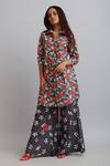 Buy_Nautanky_Grey 100% Fine Cotton Firangipani Print, Hibiscus Shirt Tunic And Flared Pant Set _Online_at_Aza_Fashions