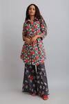 Shop_Nautanky_Grey 100% Fine Cotton Firangipani Print, Hibiscus Shirt Tunic And Flared Pant Set _Online_at_Aza_Fashions