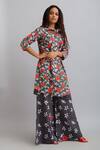Nautanky_Grey 100% Fine Cotton Firangipani Print, Hibiscus Shirt Tunic And Flared Pant Set _at_Aza_Fashions